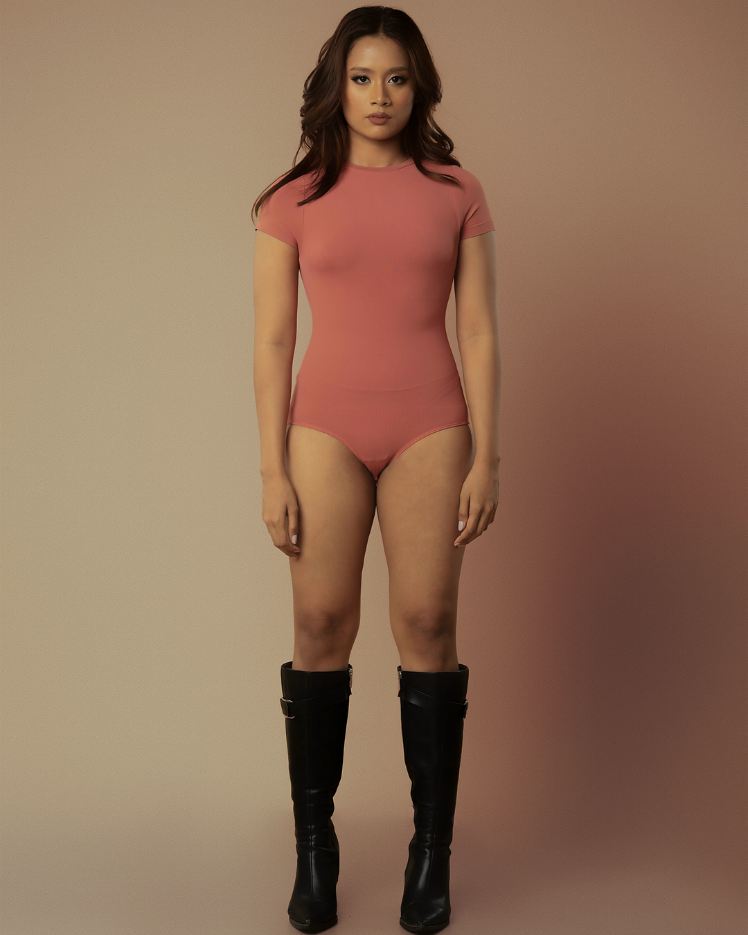 Short Sleeve Waist and Abdomen Shaping Body Konturing Suit - Blush