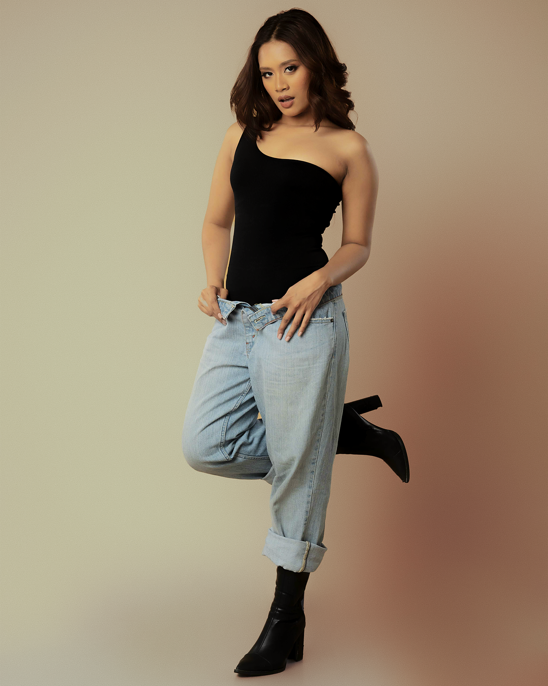 One Shoulder Waist Sculpting Body Konturing Suit - Charcoal
