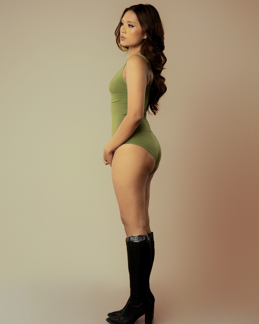 Diamond Neck Waist Sculpting Body Konturing Suit - Pistachio