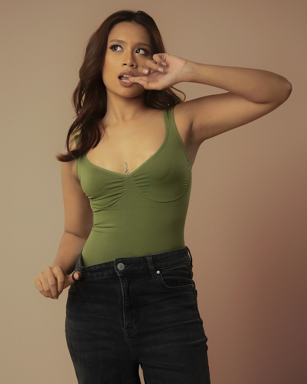 Diamond Neck Waist Sculpting Body Konturing Suit - Pistachio