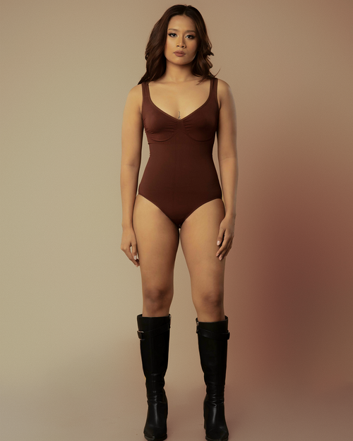 Diamond Neck Waist Sculpting Body Konturing suit - Mocha