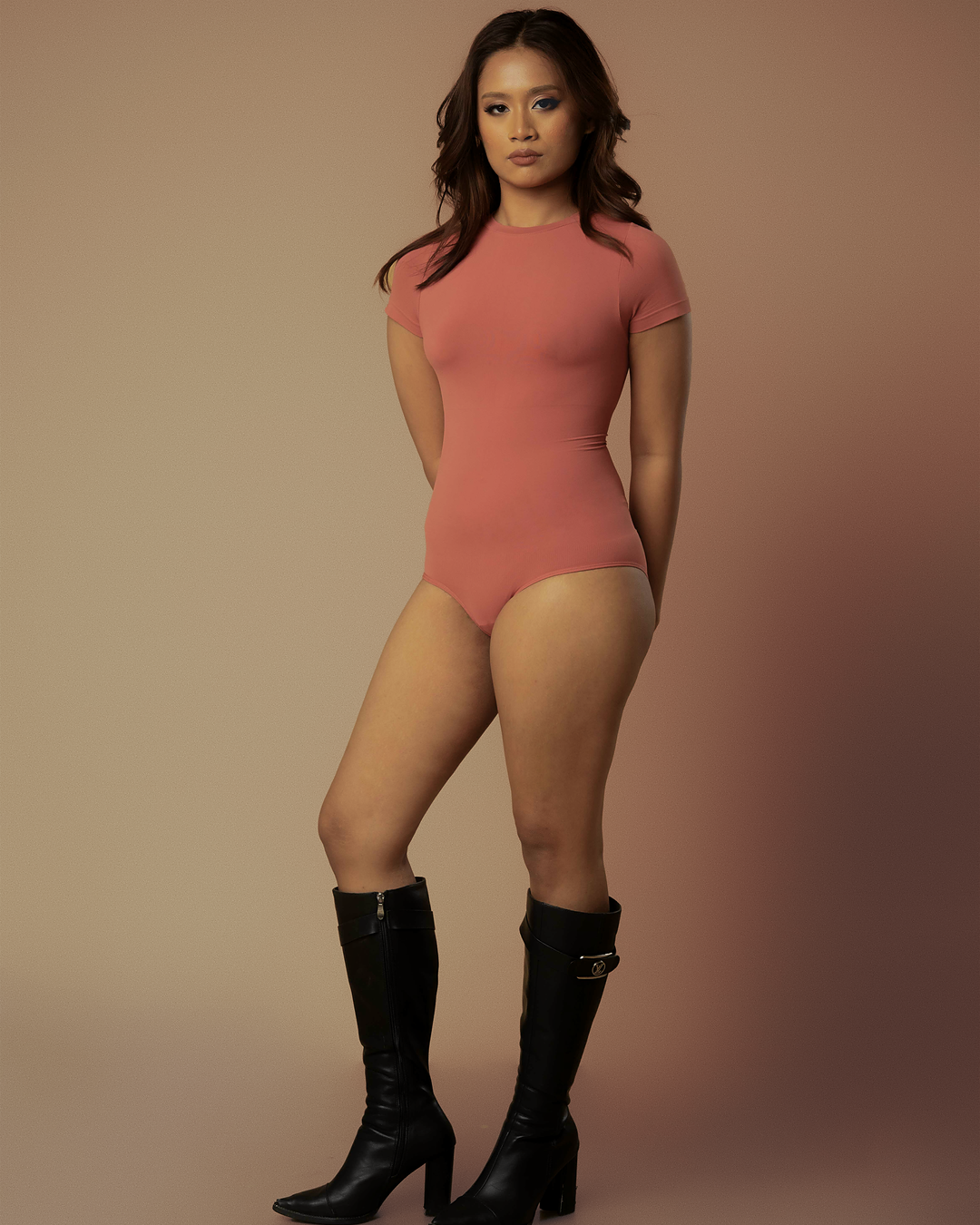 Short Sleeve Waist and Abdomen Shaping Body Konturing Suit - Blush