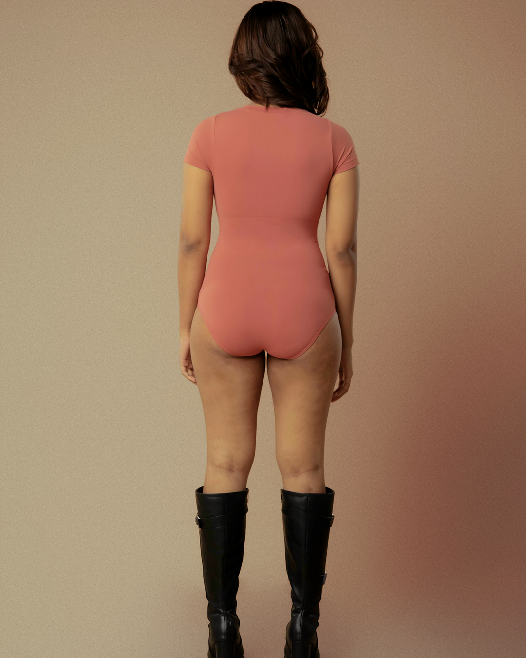 Short Sleeve Waist and Abdomen Shaping Body Konturing Suit - Blush