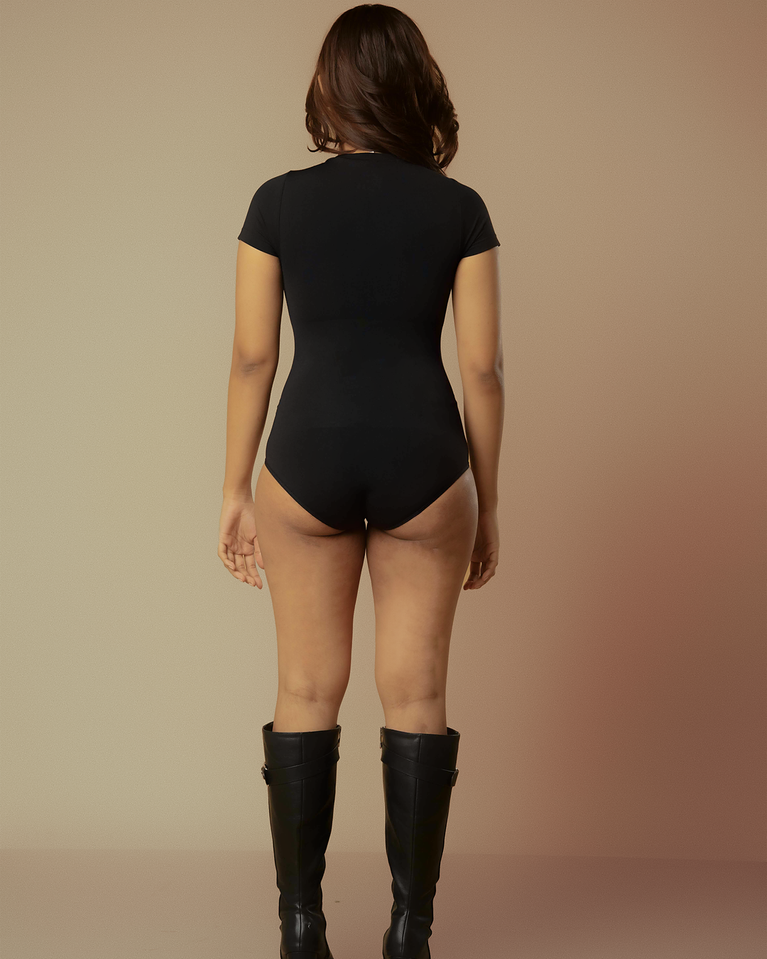 Short Sleeve Waist and Abdomen Shaping Body Konturing Suit - Dark
