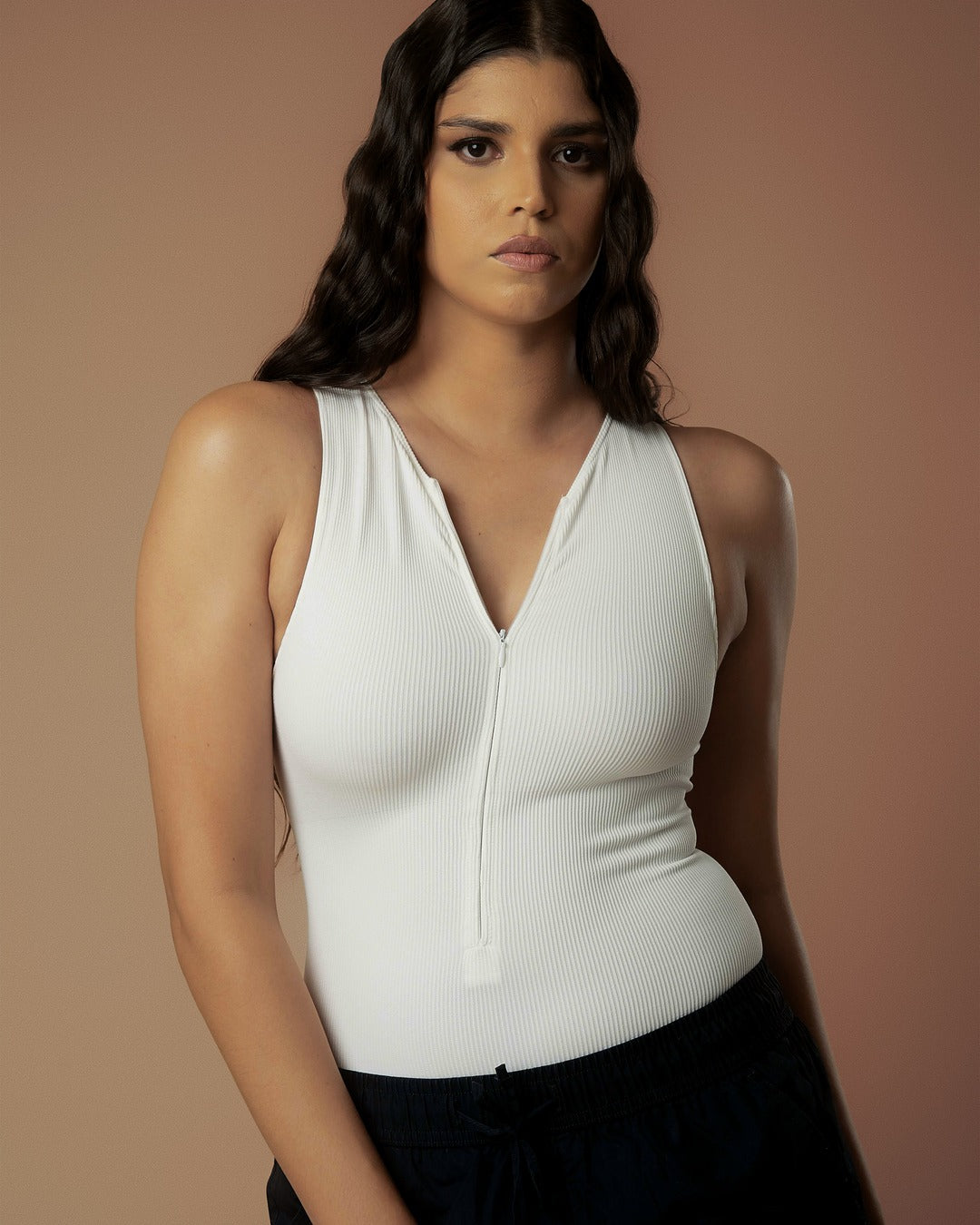 Everyday Ribbed Bodysuit with Front Zip