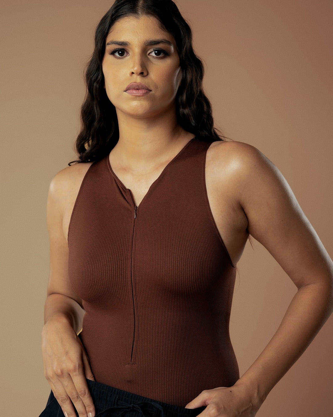 Everyday Ribbed Bodysuit with Front Zip