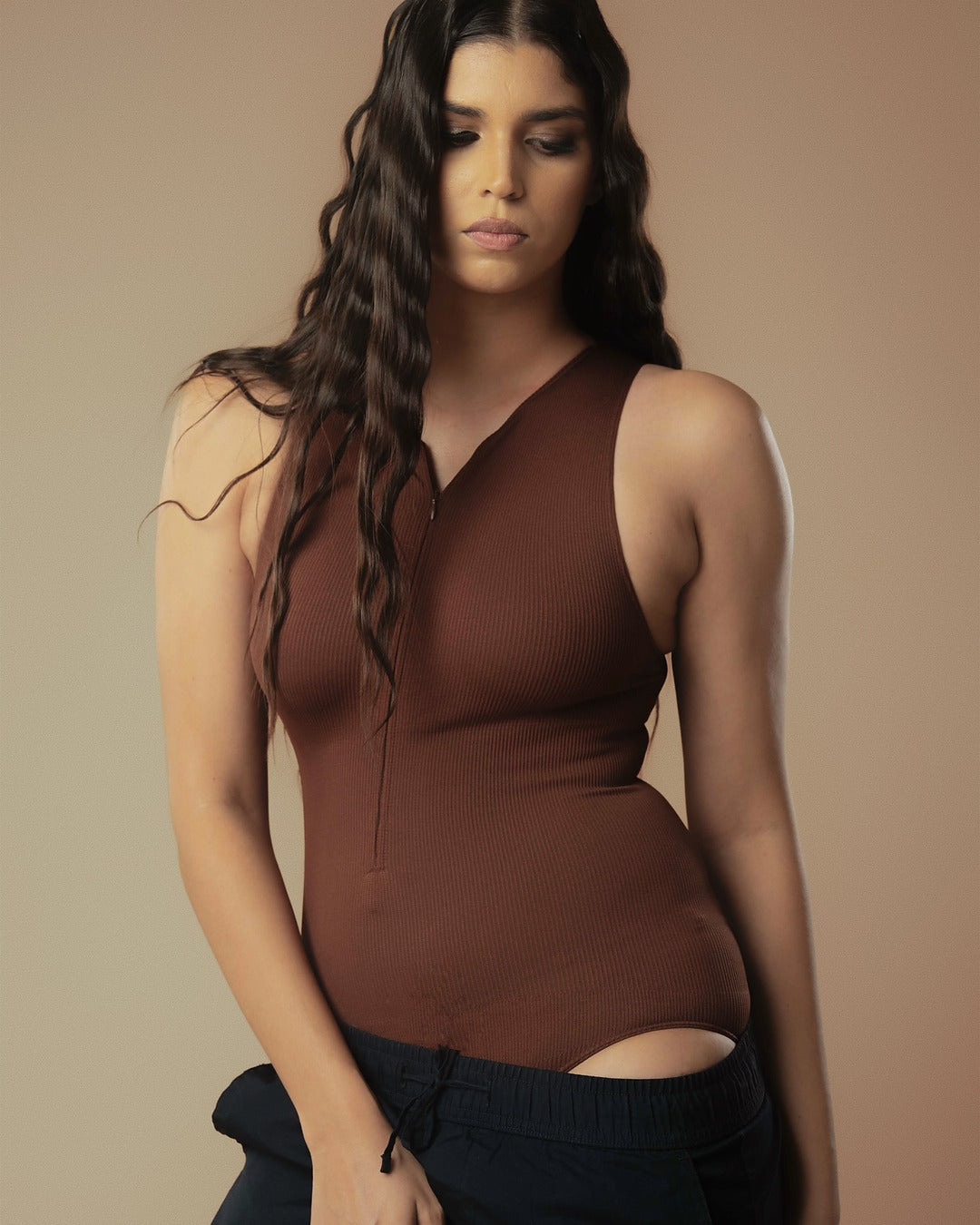 Everyday Ribbed Bodysuit with Front Zip